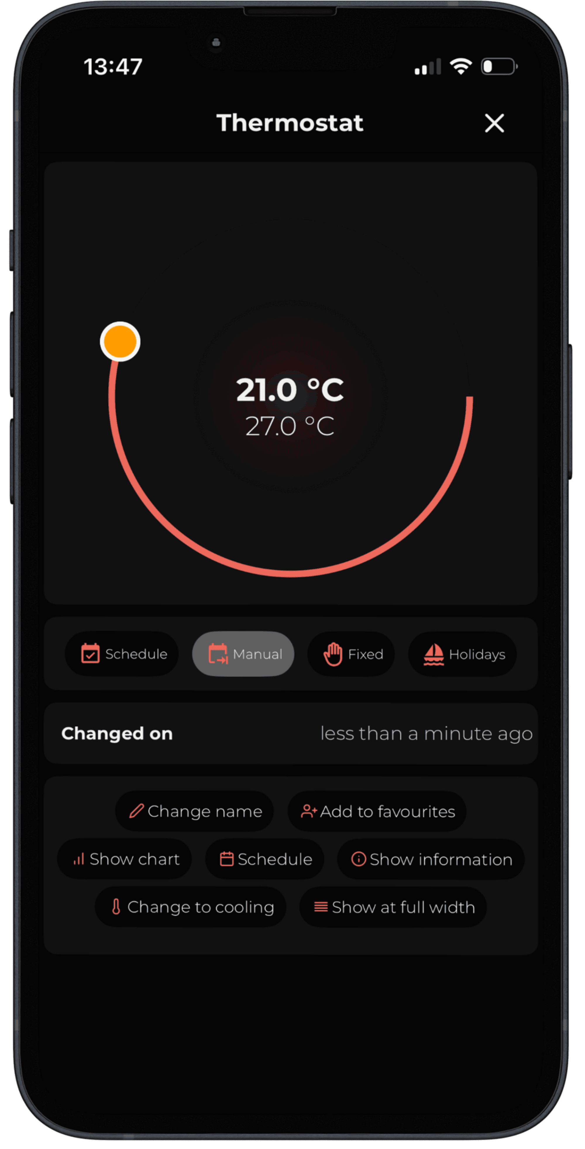 Temperature control screen